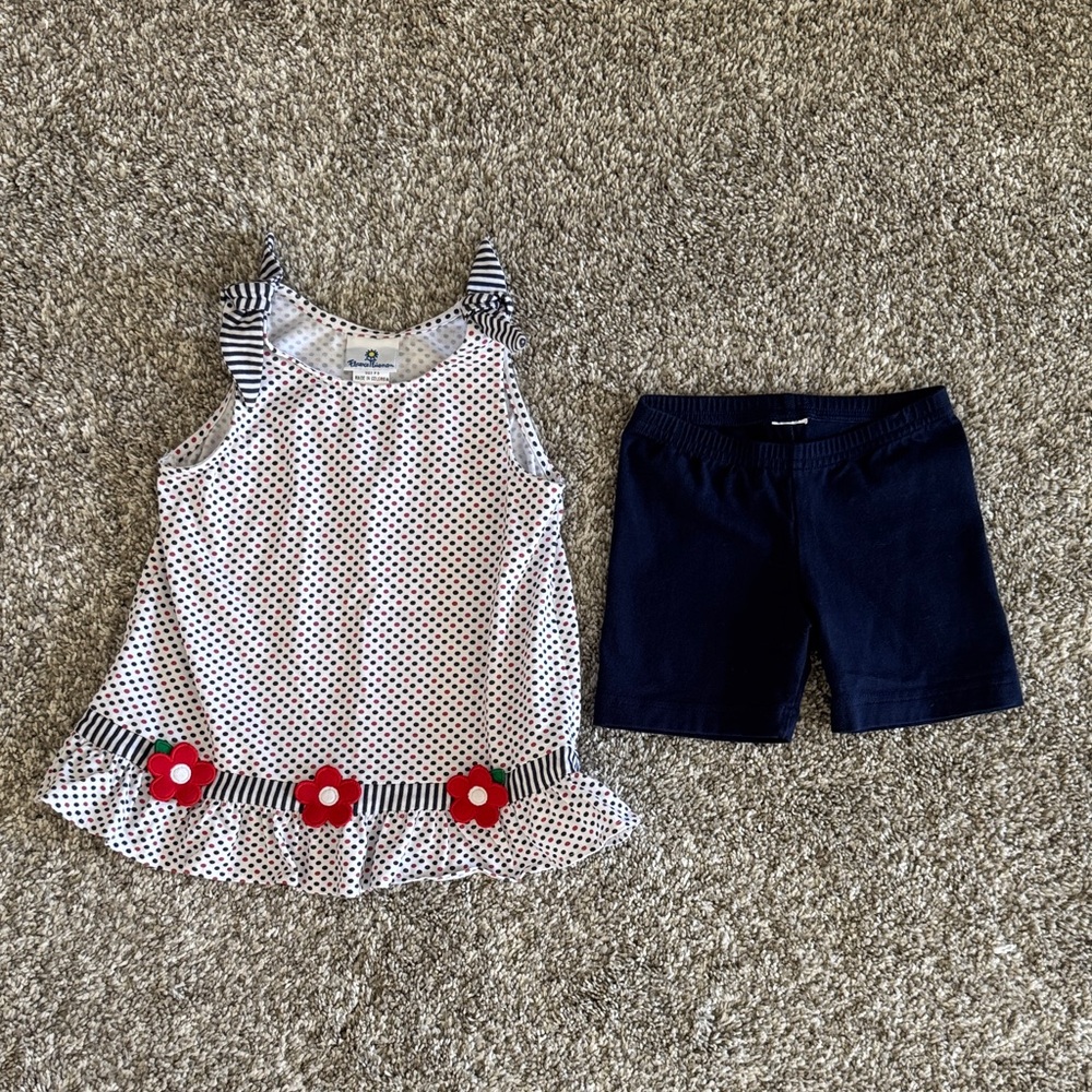 Florence Eiseman Navy and Red Shirt and Shorts Set